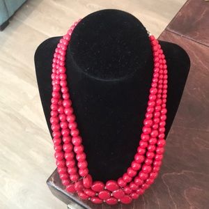24” 3 strand red beaded statement necklace